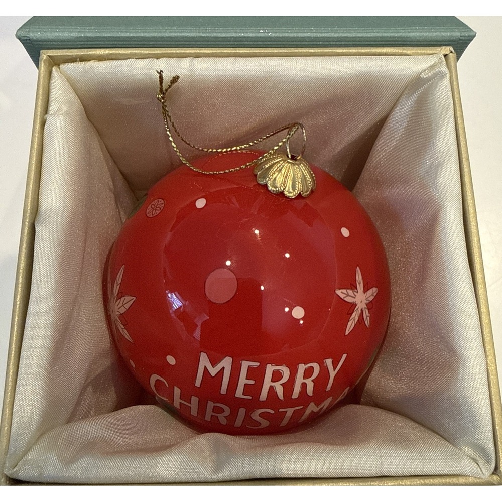 Pier 1 Li Bien 3” Merry Christmas Ornament 2020 Red With Snowman